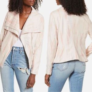 Blank NYC Light Pink Beige Tie Dye Marble Suede Moto Jacket